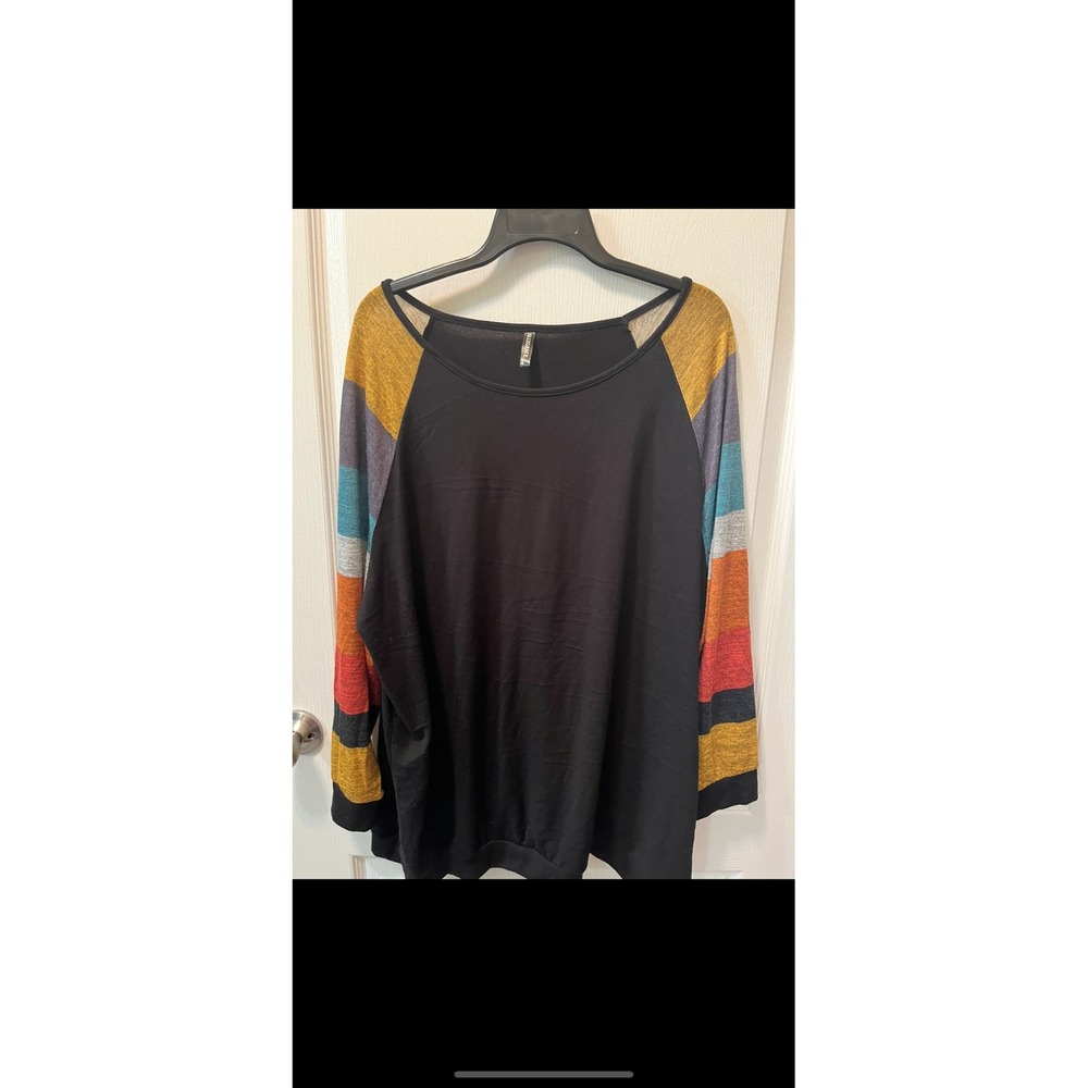 Allegrace‎  Black Top Size 20W Multicolor Stripe Sleeve Plus Size